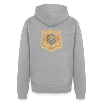 Lustiges Geschenk neue Fahrer Licensed to drive - Unisex Premium Bio Zip Hoodie - Grau meliert - Hinten - Nico (187cm)
