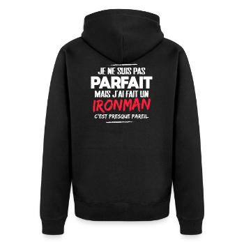 triathlète triathlon cadeau drôle - Veste à capuche bio Premium Unisexe - noir - Dos - Nico (187cm)