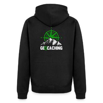 Geocaching Cache Radar GPS Geocacher Geschenk - Unisex Premium Bio Zip Hoodie - Schwarz - Hinten - Nico (187cm)