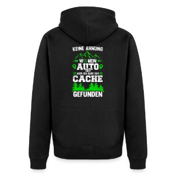 Geocacher Radar Lustiger Geocaching Spruch - Unisex Premium Bio Zip Hoodie - Schwarz - Hinten - Nico (187cm)