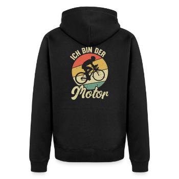 Ich Bin Der Motor Fahrrad Fahrer Vintage Geschenk - Unisex Premium Bio Zip Hoodie - Schwarz - Hinten - Nico (187cm)