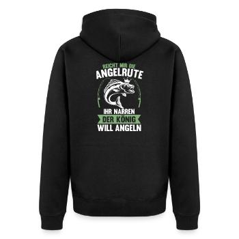 Angler Angelrute König Fischer Spruch Angeln - Unisex Premium Bio Zip Hoodie - Schwarz - Hinten - Nico (187cm)