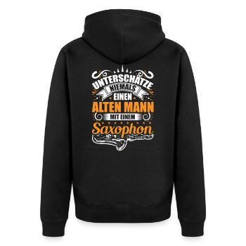 Saxophon Musiker Mann Männer Spruch - Unisex Premium Bio Zip Hoodie - Schwarz - Hinten - Nico (187cm)