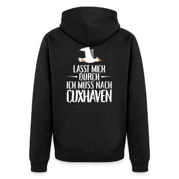 Lasst mich durch ich muss nach Cuxhaven Möwe - Unisex Premium Bio Zip Hoodie - Schwarz - Hinten - Nico (187cm)