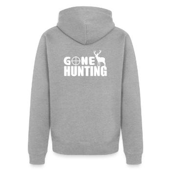 Gone Hunting - Deer Hunting T-shirt - Unisex Premium Bio Zip Hoodie - Grau meliert - Hinten - Nico (187cm)