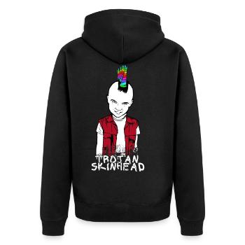 Punk Skinhead Rebellion Oi Geschenkidee Anarchist - Unisex Premium Bio Zip Hoodie - Schwarz - Hinten - Nico (187cm)