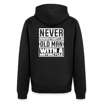 Never underestimate an old man with a motorcycle - Unisex Premium Organic Zip Hoodie - black - Back - Nico (187cm)