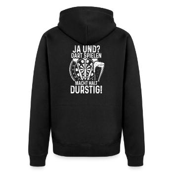 Dart Spielen Macht Durstig Dartspieler Darts - Unisex Premium Bio Zip Hoodie - Schwarz - Hinten - Nico (187cm)