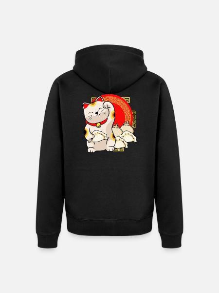 Lucky Cat And Dumplings - Unisex Premium Organic Zip Hoodie - black