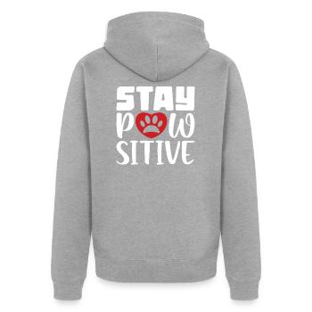 Stay Pawsitive Positive - Unisex Premium Organic Zip Hoodie - heather grey - Back - Nico (187cm)