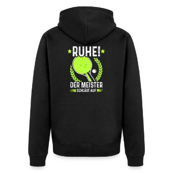 Tischtennis Ruhe der Meister Schlägt auf - Unisex Premium Bio Zip Hoodie - Schwarz - Hinten - Nico (187cm)