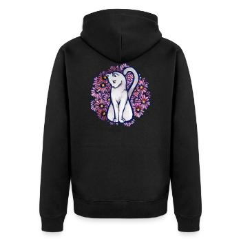 Flower Daisy Cat - Unisex Premium Organic Zip Hoodie - black - Back - Nico (187cm)