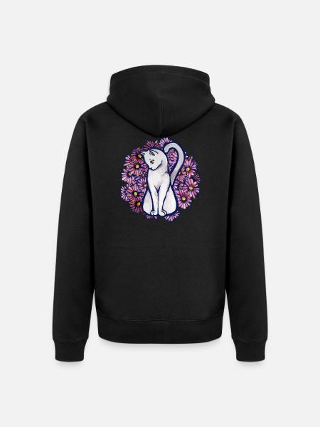 Flower Daisy Cat - Unisex Premium Organic Zip Hoodie - black