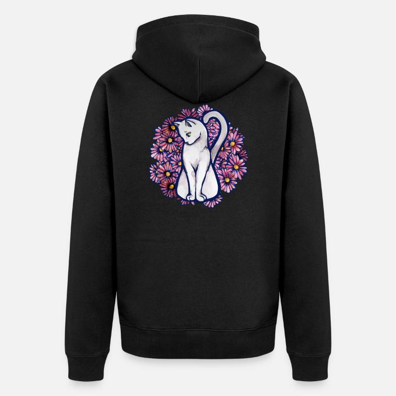 Blume Gänseblümchen Katze - Unisex Premium Bio Zip Hoodie - Schwarz