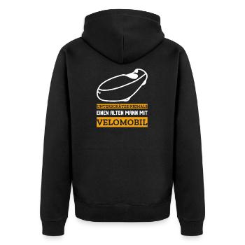 Liegerad & Velomobil Sprüche - Unisex Premium Bio Zip Hoodie - Schwarz - Hinten - Nico (187cm)