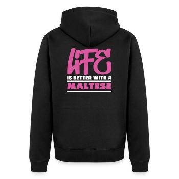 Das Leben ist mit einem malteser besser - Unisex Premium Bio Zip Hoodie - Schwarz - Hinten - Nico (187cm)