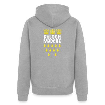 Kölnerin Jecke Kölsch Mädchen - Unisex Premium Bio Zip Hoodie - Grau meliert - Hinten - Nico (187cm)