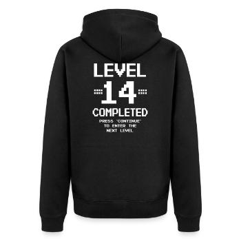 14. Geburtstag Retro Level 14 Jahre Party - Unisex Premium Bio Zip Hoodie - Schwarz - Hinten - Nico (187cm)