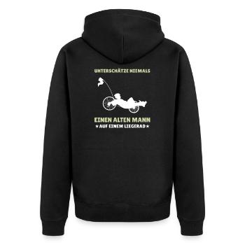 Herren Liegerad & Velomobil Sprüche Fahrrad - Unisex Premium Bio Zip Hoodie - Schwarz - Hinten - Nico (187cm)