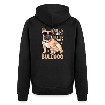 Life is better bulldog dog dog owner - Unisex Premium Organic Zip Hoodie - black - Back - Nico (187cm)