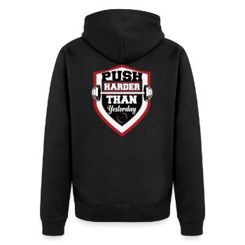 Fitness Muskel Kniebeugen Kreuzheben Athlet Sport - Unisex Premium Bio Zip Hoodie - Schwarz - Hinten - Nico (187cm)