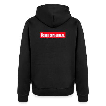 Aachen Öcher Orrejenaal Platt Redewendung Dialekt - Unisex Premium Bio Zip Hoodie - Schwarz - Hinten - Nico (187cm)