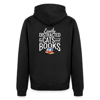 Easily Distracted by Cats and Books Cat & Book - Unisex Premium Bio Zip Hoodie - Schwarz - Hinten - Nico (187cm)