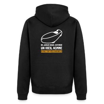 Homme Vélomobile Velomobil Vélo Couché Cadeau - Unisex Premium Bio Zip Hoodie - Schwarz - Hinten - Nico (187cm)