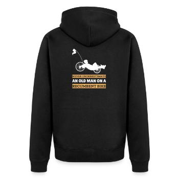 Herren Liegerad & Velomobil Sprüche Fahrrad - Unisex Premium Bio Zip Hoodie - Schwarz - Hinten - Nico (187cm)