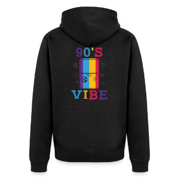Ich liebe die 90er - Unisex Premium Bio Zip Hoodie - Schwarz - Hinten - Nico (187cm)