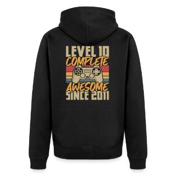 Geburtsjahr 2011 geboren 10 Geburtstag Gamer - Unisex Premium Bio Zip Hoodie - Schwarz - Hinten - Nico (187cm)