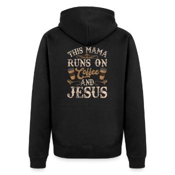 Diese Mutter braucht Kaffee und Jesus Christus - Unisex Premium Bio Zip Hoodie - Schwarz - Hinten - Nico (187cm)