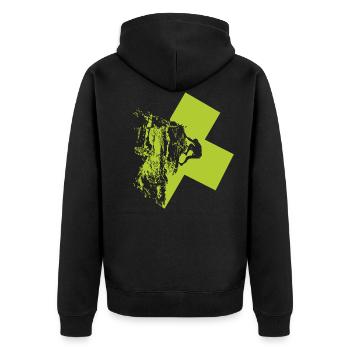Eskalieren - Unisex Premium Bio Zip Hoodie - Schwarz - Hinten - Nico (187cm)