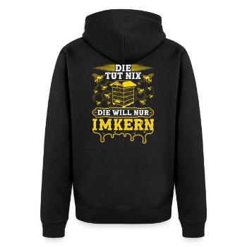 Imkern Spruch Bienen Mama Imkerin - Unisex Premium Bio Zip Hoodie - Schwarz - Hinten - Nico (187cm)