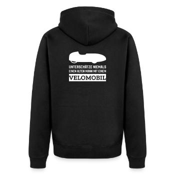 Liegerad & Velomobil Sprüche - Unisex Premium Bio Zip Hoodie - Schwarz - Hinten - Nico (187cm)