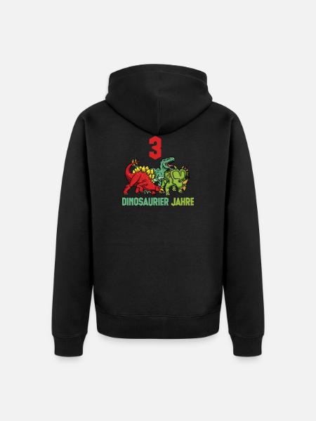 Dinosaur 3 Years Boy Birthday - Unisex Premium Organic Zip Hoodie - black