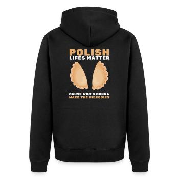 Pierogi Kielbasa Paczki Polish Food Cuisine - Unisex Premium Bio Zip Hoodie - Schwarz - Hinten - Nico (187cm)