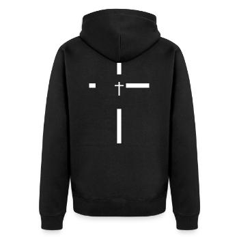 Kreuz Jesus Christus - Unisex Premium Bio Zip Hoodie - Schwarz - Hinten - Nico (187cm)