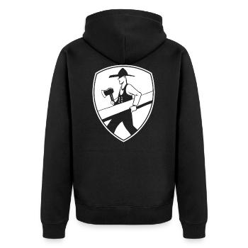 Zimmermann Wappen - Unisex Premium Bio Zip Hoodie - Schwarz - Hinten - Nico (187cm)