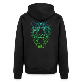 Wild Tigerkopf Skizze - Unisex Premium Bio Zip Hoodie - Schwarz - Hinten - Nico (187cm)