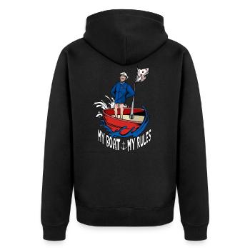 MY BOAT MY RULES KAPITÄN - Unisex Premium Bio Zip Hoodie - Schwarz - Hinten - Nico (187cm)
