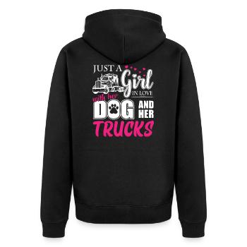 Just a Girl In Love With Her Dog and Her Truck - Unisex Premium Bio Zip Hoodie - Schwarz - Hinten - Nico (187cm)