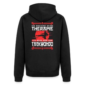 Ich Brauche Keine Therapie Taekwondo Chagi - Unisex Premium Bio Zip Hoodie - Schwarz - Hinten - Nico (187cm)