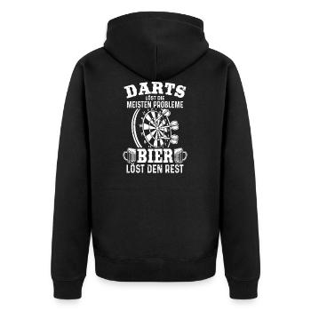Darts löst die meisten Probleme Bier den Rest Dart - Unisex Premium Bio Zip Hoodie - Schwarz - Hinten - Nico (187cm)