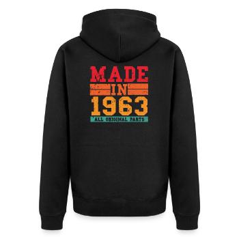 1963 Geburtstag Vintage Spruch - Unisex Premium Bio Zip Hoodie - Schwarz - Hinten - Nico (187cm)