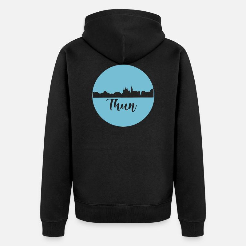 thun,skyline,graffiti, coupe à ciseaux,bleu,suisse - Veste à capuche bio Premium Unisexe - noir