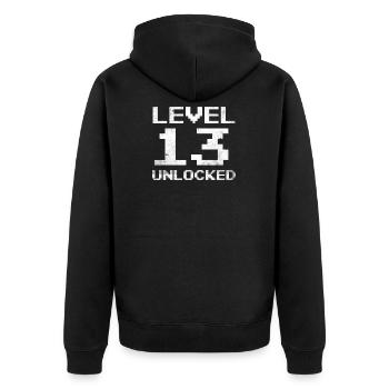 13th Birthday Level 13 Unlocked 13 Years Gamer - Unisex Premium Organic Zip Hoodie - black - Back - Nico (187cm)