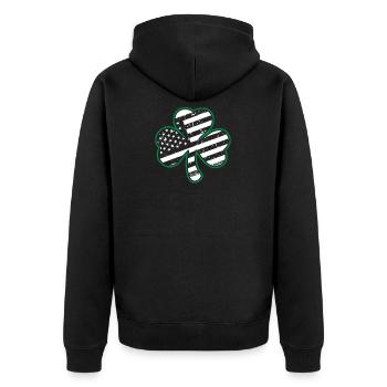 Irish American Flag Vintage Shamrock St. Patrick’ - Unisex Premium Bio Zip Hoodie - Schwarz - Hinten - Nico (187cm)