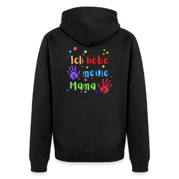 ICH LIEBE MEINE MAMA - Unisex Premium Bio Zip Hoodie - Schwarz - Hinten - Nico (187cm)