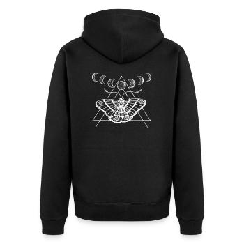 Moth with moon phases by Nikki-Luka - Unisex Premium Organic Zip Hoodie - black - Back - Nico (187cm)